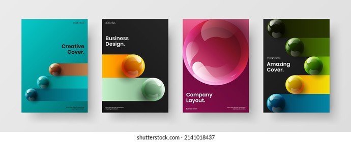 Multicolored cover A4 vector design illustration composition. Minimalistic realistic balls corporate brochure layout collection.
