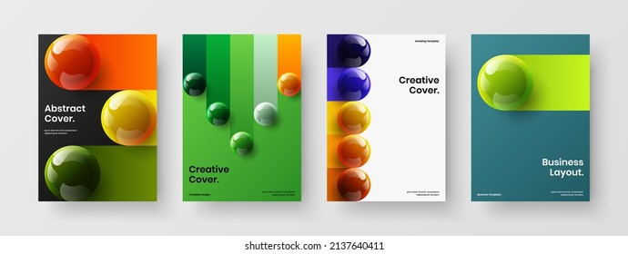 Multicolored cover vector design illustration collection. Creative 3D balls front page concept set.