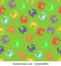 Multicolored crabs, seamless pattern, vector illustration