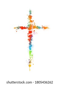 Cruz multicolor. Cruz hecha de manchas de arco iris. Ilustración del vector