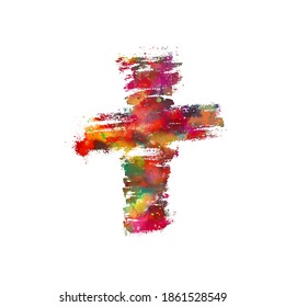 Multi-colored cross. Cross made of rainbow blots. Vector illustration