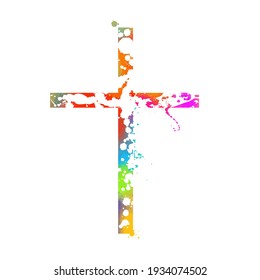 Cruz multicolor. Cruz hecha de manchas de arco iris. Ilustración del vector
