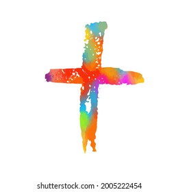 Multi-colored cross. Cross made of rainbow blots. Vector illustration