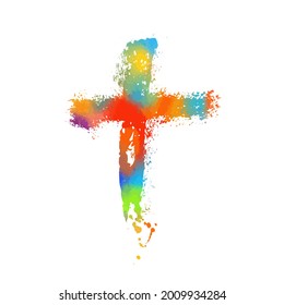 Multi-colored cross. Cross made of rainbow blots. Vector illustration