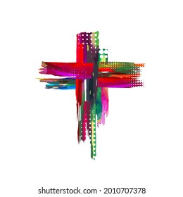 Multi-colored cross. Cross made of rainbow blots. Vector illustration