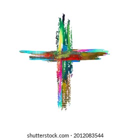 Cruz multicolor. Cruz hecha de manchas de arco iris. Ilustración del vector