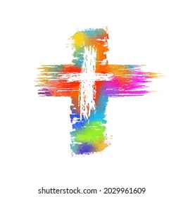 Multi-colored cross. Cross made of rainbow blots. Happy easter. Vector illustration