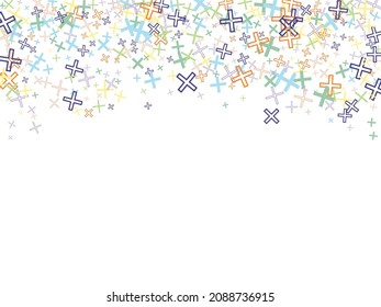 Multi-colored cross. Cross made of rainbow blots.  Reject cross symbols are scattered into cycle mosaic structure. 