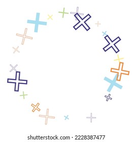 Multi-colored cross. Cross made of rainbow blots.  Reject cross symbols are scattered into cycle mosaic structure. 