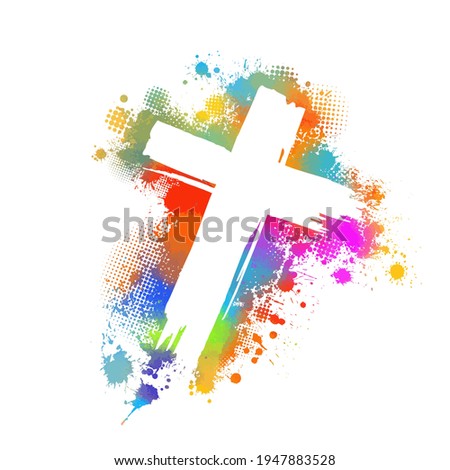 Multi-colored cross. Cross made of rainbow blots. Happy easter. Vector illustration