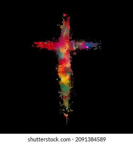 Multi-colored cross object. Happy Easter. Vector illustration