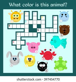 Multicolored crossword. What color is this animal? Education game for children. Vector.