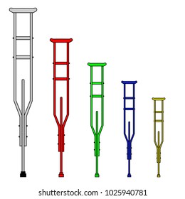Multi-colored crutches on a white background.