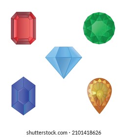 Activos de cristal multicolor para el diseño de juegos. Kit de interfaz gráfica de usuario de piedra de gema brillante.