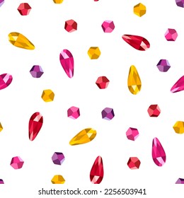 Fondo de cristales multicolor. Patrón impecable de gemas. Ilustración vectorial de joyas