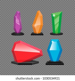 Multi-colored crystals on a grey background. A set of diamonds. Jewelry concept. Vector illustration.