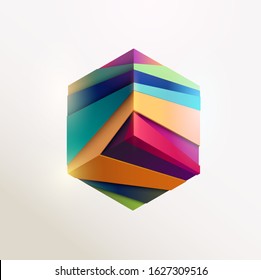 Multi-colored cube. Art geometric element