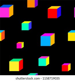 Multicolored cube elements on black pattern