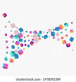 Multicolored Cube Vector Transparent Background. Holographic Business Block Wallpaper. 3d Polygon Brochure. Rainbow Confetti Geometric Presentation.