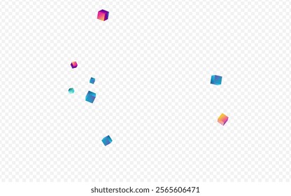 Multicolored Cube Vector Transparent Background. Bright Geometric Rhombus Brochure. Abstract Block Paper. Gradient Confetti Metal Pattern.