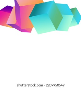 Multicolored Cube Vector White Background. Gradient 3d Rhombus Wallpaper. Metal Confetti Brochure. Iridescent Block Style Template.