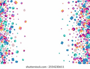 Multicolored Cube Vector White Background. Holographic Structure Brick Template. Abstract Element Brochure. Gradient Rhombus Style Wallpaper.