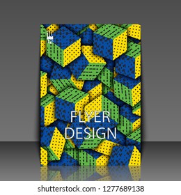 Multicolored cubes with ornament. Flyer template. Eps10 Vector illustration