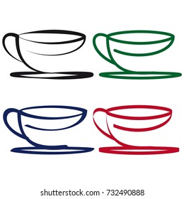 Multicolored cup isolated on white background. Vector grabbed illustration, icon for cafe