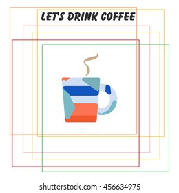 multicolored cups. decorative sketch of cup. Hand drawn color cups illustration. abstract image kitchen mug.