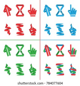 Multicolored cursors icons  for PC and web interface. Tape style cursors.