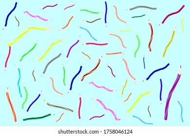Multi-colored curved pencils, fun seamless texture.