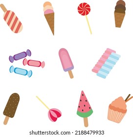 multicolored cute candy, cupcake and ice cream in the vector