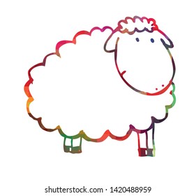 Multicolored cute lamb. Rainbow cartoon lamb. Vector illustration