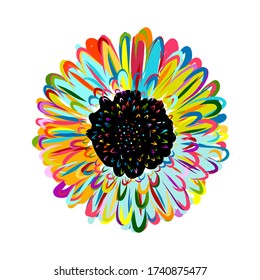 Multicolored daisy, chamomile flower isolated. Sketch for your design. Vector illustration