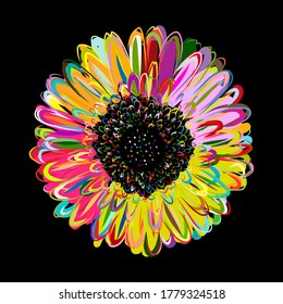 Multicolored daisy, chamomile flower isolated. Sketch for your design. Vector illustration