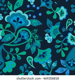 multicolored dark blue  floral paisley seamless pattern