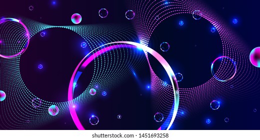 Multicolored dark space bubbles 3d cluster shades decorative balls abstract vector illustration pearls new trendy