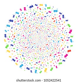 Multicolored Death Scytheman sparked cluster. Vector spheric cluster fireworks combined with scattered death scytheman elements. Multicolored Vector abstraction.