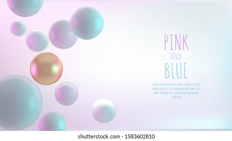 Multicolored decorative balls. Abstract 3d realistic vector illustration. Pearls close up with depth of field