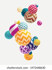 Multicolored decorative balls. Abstract vector illustration. Patterned geometric shapes.