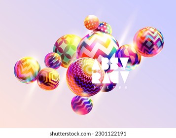 Multicolored decorative balls. Abstract vector geometric shapes on light background.