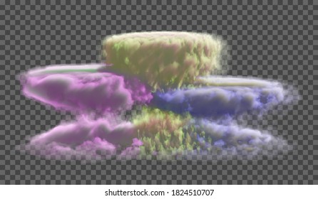 Multicolored dense cloud on a transparent background. Fantasy background.