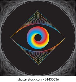 Multicolored design eye on a black background