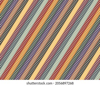 Multicolored diagonal twisted stripes in retro style. Seamless repeating pattern. Vector illustration for textile, wrapping, print, and decoration.