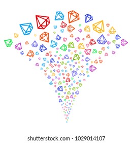 Multicolored Diamond festive fountain. Object fountain done from random diamond design elements as fireworks. Vector illustration style is flat iconic symbols with psychedelic colors.