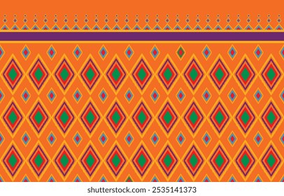 Multi-colored diamond pattern on an orange background.