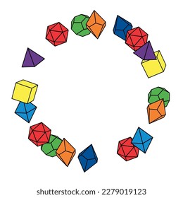 Multicolored dice frame in round shape, hand draw