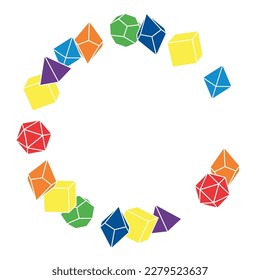 Multicolored dice frame in round shape, hand draw