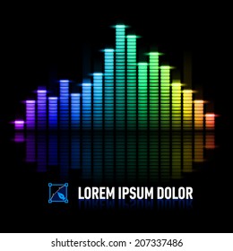Multicolored digital equalizer with reflection over dark background