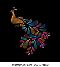 Multicolored digital peacock from small lines